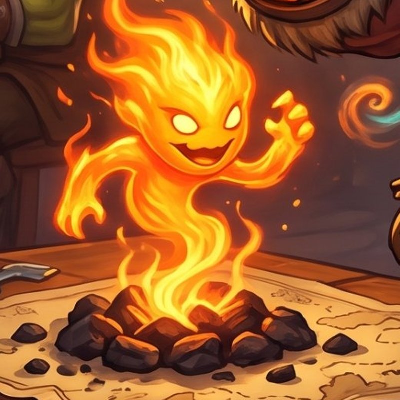 A small fire elemental dancing on a tavern table